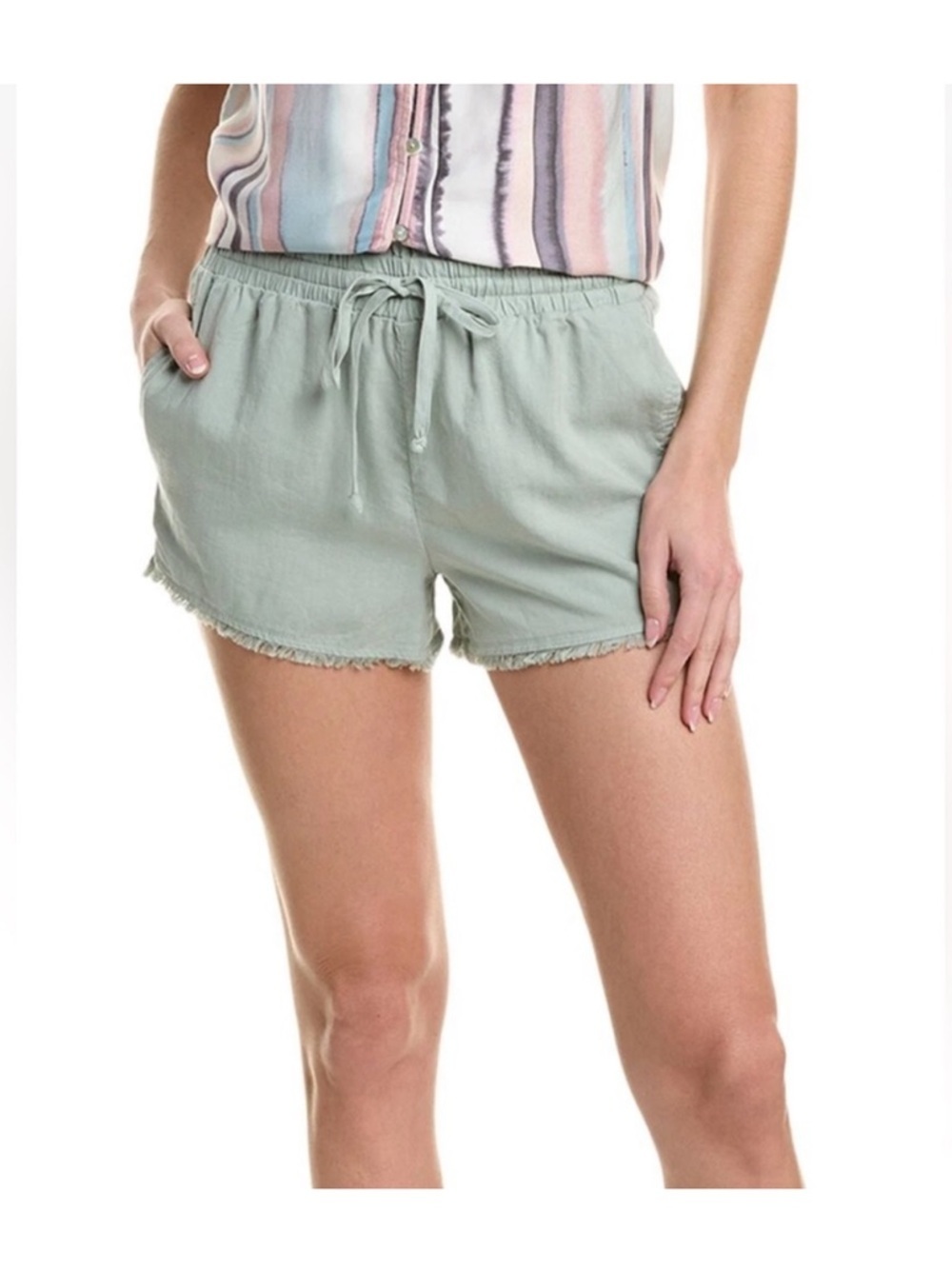 Cloth & Stone Frayed Trim Drawstring Pull-on Tencel Shorts S Green NEW